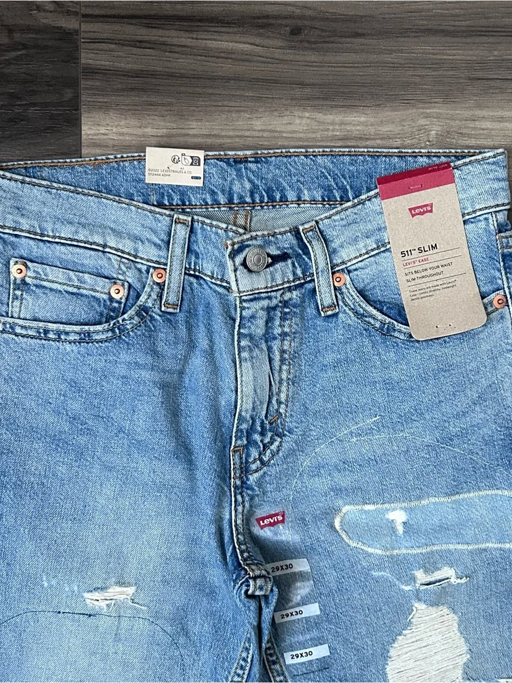 Levi's 511 Slim Fit Leg Patch Work Distressed Jeans Men’s Size 29x30 Light Wash
